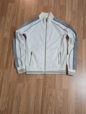 Guess White & Gray Track Bomber Jacket